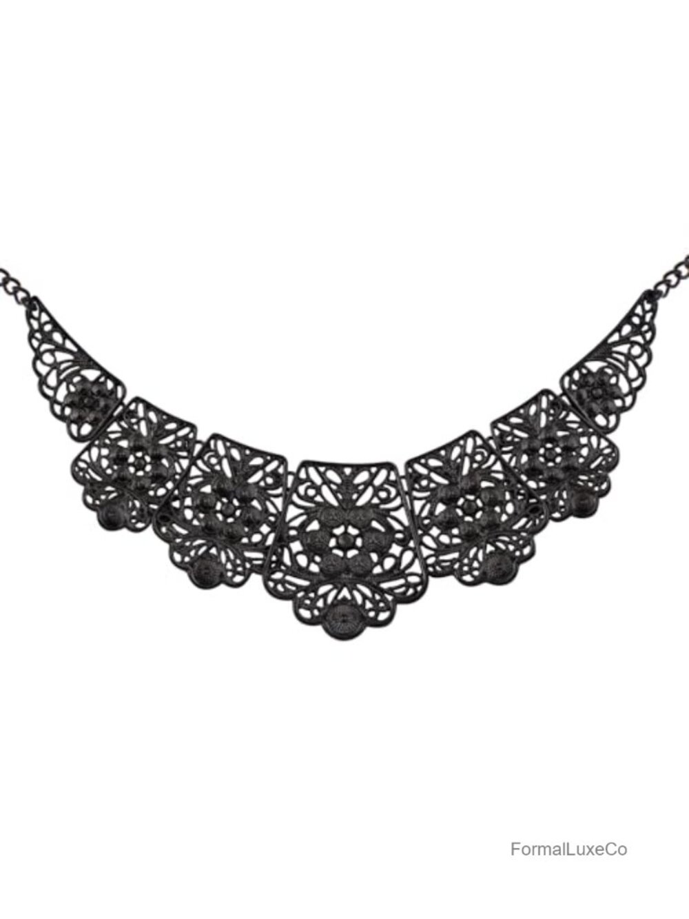 Matte Filigree Floral Cut Out Chunky Statement Bib Collar Necklace Costume